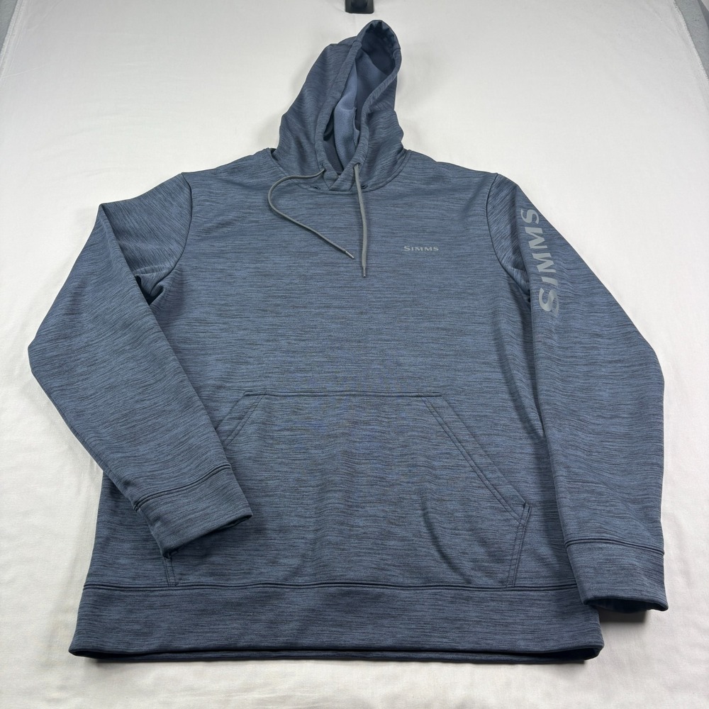 Simms Fishing Hoodie Mens Medium Blue Pullover Sweatshirt Performance Casual